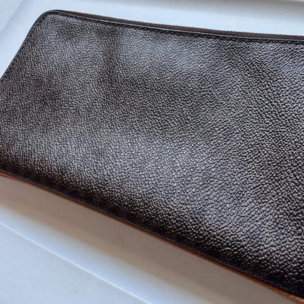Michael Kors Bedford Double Zip Clutch Dark Brown Logo Signature Monogram